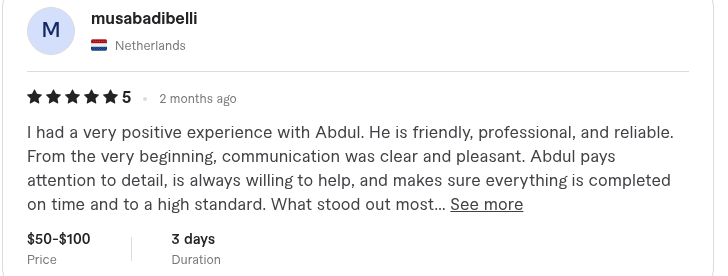 Fiverr review from musabadibelli