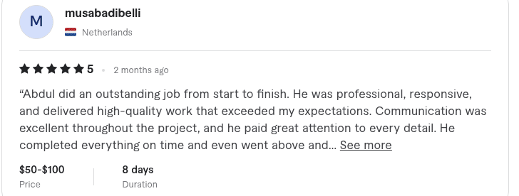 Fiverr review from musabadibelli