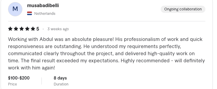 Fiverr review from musabadibelli