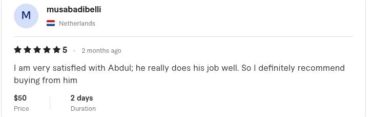 Fiverr review from musabadibelli