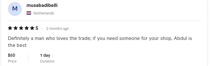 Fiverr review from musabadibelli